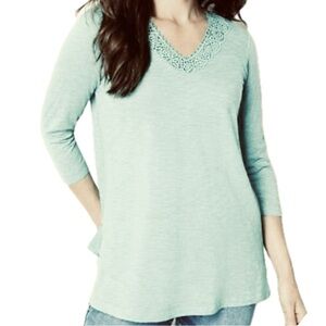 J. Jill Lace Slub 3/4 Sleeve Blue Knit Tunic Top, XL